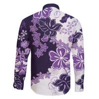 Purple Hibiscus Plumeria Floral Family Matching Off The Shoulder Long Sleeve Dress and Hawaiian Shirt - Polynesian Pride