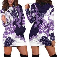 Purple Hibiscus Plumeria Floral Hoodie Dress LT01 - Polynesian Pride