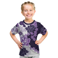 Purple Hibiscus Plumeria Floral Kid T Shirt LT01 Purple - Polynesian Pride