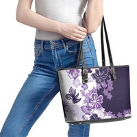 Purple Hibiscus Plumeria Floral Leather Tote Bag LT01 - Polynesian Pride