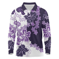 Purple Hibiscus Plumeria Floral Long Sleeve Polo Shirt - Polynesian Pride
