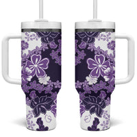Purple Hibiscus Plumeria Floral Tumbler With Handle - Polynesian Pride
