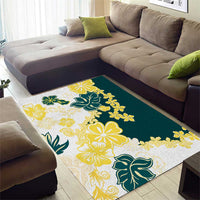 Yelow Teal Hibiscus Plumeria Floral Area Rug - Polynesian Pride