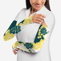 Yelow Teal Hibiscus Plumeria Floral Arm Sleeves - Polynesian Pride