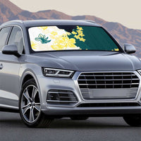 Yelow Teal Hibiscus Plumeria Floral Auto Sun Shade - Polynesian Pride