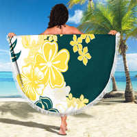 Yelow Teal Hibiscus Plumeria Floral Beach Blanket - Polynesian Pride