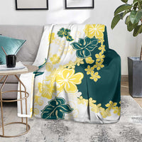 Yelow Teal Hibiscus Plumeria Floral Blanket - Polynesian Pride