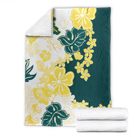 Yelow Teal Hibiscus Plumeria Floral Blanket - Polynesian Pride
