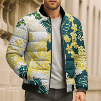 Yelow Teal Hibiscus Plumeria Floral Bomber Puffer Jacket LT01 - Polynesian Pride
