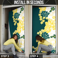 Yelow Teal Hibiscus Plumeria Floral Door Cover - Polynesian Pride