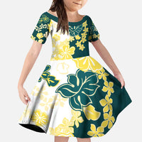 Yelow Teal Hibiscus Plumeria Floral Family Matching Off Shoulder Maxi Dress and Hawaiian Shirt - Polynesian Pride