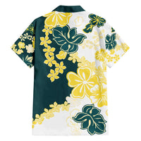 Yelow Teal Hibiscus Plumeria Floral Family Matching Tank Maxi Dress and Hawaiian Shirt - Polynesian Pride