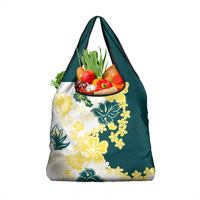 Yelow Teal Hibiscus Plumeria Floral Grocery Bag - Polynesian Pride