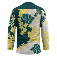 Yelow Teal Hibiscus Plumeria Floral Hockey Jersey - Polynesian Pride