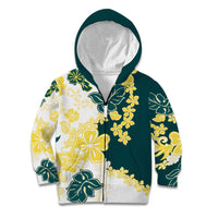 Yelow Teal Hibiscus Plumeria Floral Kid Hoodie - Polynesian Pride