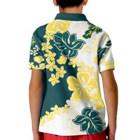 Yelow Teal Hibiscus Plumeria Floral Kid Polo Shirt LT01 - Polynesian Pride