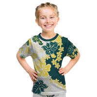 Yelow Teal Hibiscus Plumeria Floral Kid T Shirt LT01 Yellow - Polynesian Pride