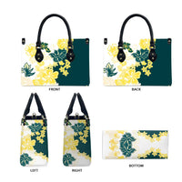 Yelow Teal Hibiscus Plumeria Floral Leather Bag - Polynesian Pride