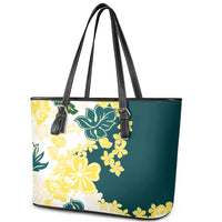 Yelow Teal Hibiscus Plumeria Floral Leather Tote Bag LT01 - Polynesian Pride