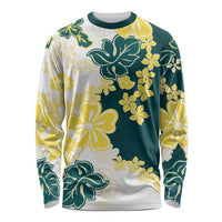 Yelow Teal Hibiscus Plumeria Floral Long Sleeve Shirt LT01 Unisex Yellow - Polynesian Pride