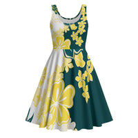 Yelow Teal Hibiscus Plumeria Floral Midi Dress - Polynesian Pride