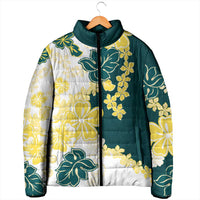 Yelow Teal Hibiscus Plumeria Floral Padded Jacket LT01 - Polynesian Pride