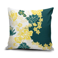 Yelow Teal Hibiscus Plumeria Floral Pillow Cover - Polynesian Pride