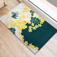 Yelow Teal Hibiscus Plumeria Floral Rubber Doormat - Polynesian Pride