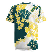 Yelow Teal Hibiscus Plumeria Floral Rugby Jersey - Polynesian Pride