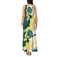 Yelow Teal Hibiscus Plumeria Floral Tank Maxi Dress - Polynesian Pride