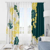 Yelow Teal Hibiscus Plumeria Floral Window Curtain - Polynesian Pride