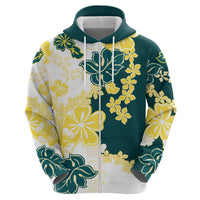 Yelow Teal Hibiscus Plumeria Floral Zip Hoodie - Polynesian Pride