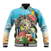 Personalized It's 5 o'clock Somewhere Baseball Jacket Hawaiian Tropical Parrots - Polynesian Pride