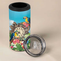 Personalized It's 5 o'clock Somewhere 4 in 1 Can Cooler Tumbler Hawaiian Tropical Parrots - Polynesian Pride