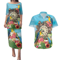 Personalized It's 5 o'clock Somewhere Couples Matching Puletasi and Hawaiian Shirt Hawaiian Tropical Parrots - Polynesian Pride