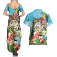 Personalized It's 5 o'clock Somewhere Couples Matching Summer Maxi Dress and Hawaiian Shirt Hawaiian Tropical Parrots - Polynesian Pride