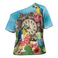 Personalized It's 5 o'clock Somewhere Cross Shoulder Shirt Hawaiian Tropical Parrots - Polynesian Pride