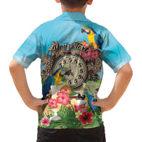 Personalized It's 5 o'clock Somewhere Family Matching Off The Shoulder Long Sleeve Dress and Hawaiian Shirt Hawaiian Tropical Parrots - Polynesian Pride