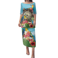 Personalized It's 5 o'clock Somewhere Family Matching Puletasi and Hawaiian Shirt Hawaiian Tropical Parrots - Polynesian Pride
