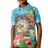 Personalized It's 5 o'clock Somewhere Kid Polo Shirt Hawaiian Tropical Parrots - Polynesian Pride