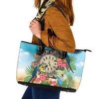 It's 5 o'clock Somewhere Leather Tote Bag Hawaiian Tropical Parrots LT01 Blue - Polynesian Pride
