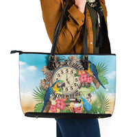 It's 5 o'clock Somewhere Leather Tote Bag Hawaiian Tropical Parrots LT01 - Polynesian Pride