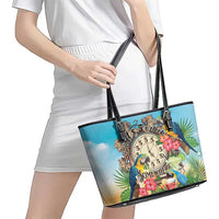It's 5 o'clock Somewhere Leather Tote Bag Hawaiian Tropical Parrots LT01 - Polynesian Pride
