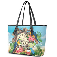 It's 5 o'clock Somewhere Leather Tote Bag Hawaiian Tropical Parrots LT01 - Polynesian Pride