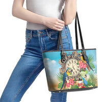 It's 5 o'clock Somewhere Leather Tote Bag Hawaiian Tropical Parrots LT01 - Polynesian Pride