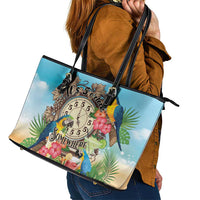 It's 5 o'clock Somewhere Leather Tote Bag Hawaiian Tropical Parrots LT01 - Polynesian Pride