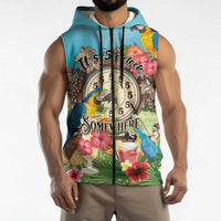 Personalized It's 5 o'clock Somewhere Sleeveless Zip Hoodie Hawaiian Tropical Parrots - Polynesian Pride
