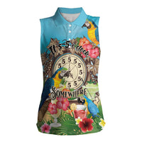 Personalized It's 5 o'clock Somewhere Women Sleeveless Polo Shirt Hawaiian Tropical Parrots - Polynesian Pride