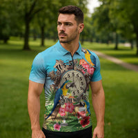 Personalized It's 5 o'clock Somewhere Zipper Polo Shirt Hawaiian Tropical Parrots - Polynesian Pride