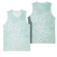 Polynesian Tiare Monstera Seafoam Green Basketball Jersey Liquid Style - Polynesian Pride